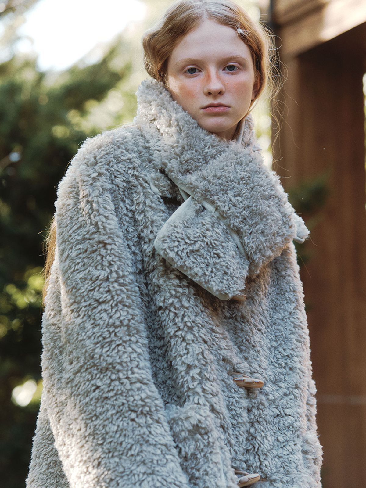 클루니(CLUNY) [SET] Muffler + Fur Half Coat - gray