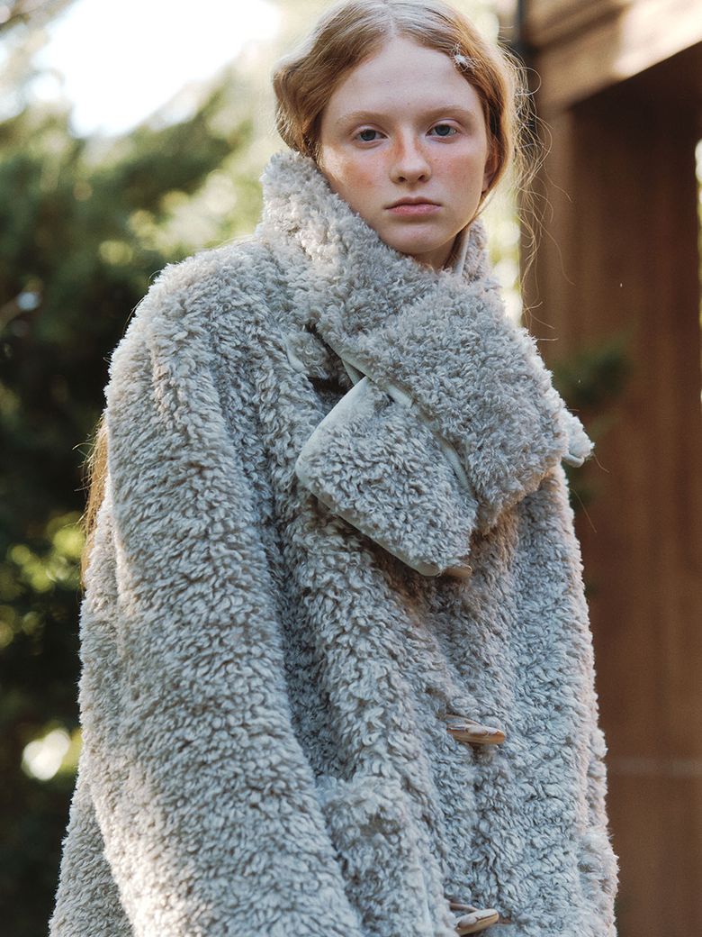 [SET] Muffler + Fur Half Coat - gray