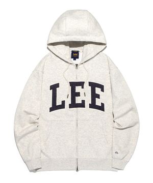 데님 아플리케 후드 집업 오트밀