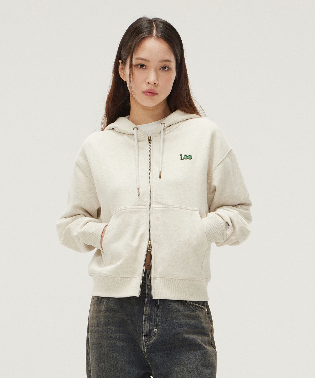 리(LEE) 스몰 로고 후드 집업 오트밀