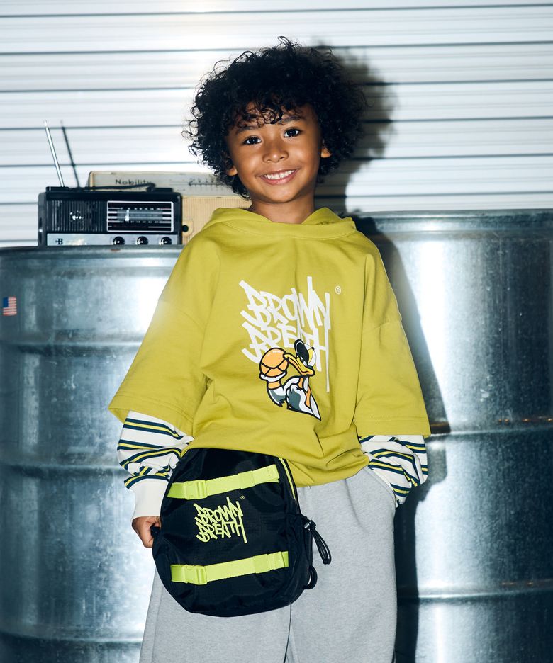 KIDS TAG LAYERED HOODIE - LIME