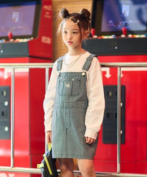 KIDS GIRL STRIPE OVERALL - INDIGO