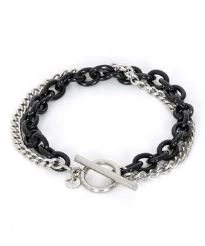 오벌 링크 블랙 체인 패션 티타늄 두줄 팔찌 MFJBM36