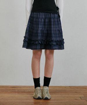 러플 플레어 미디 스커트 체크