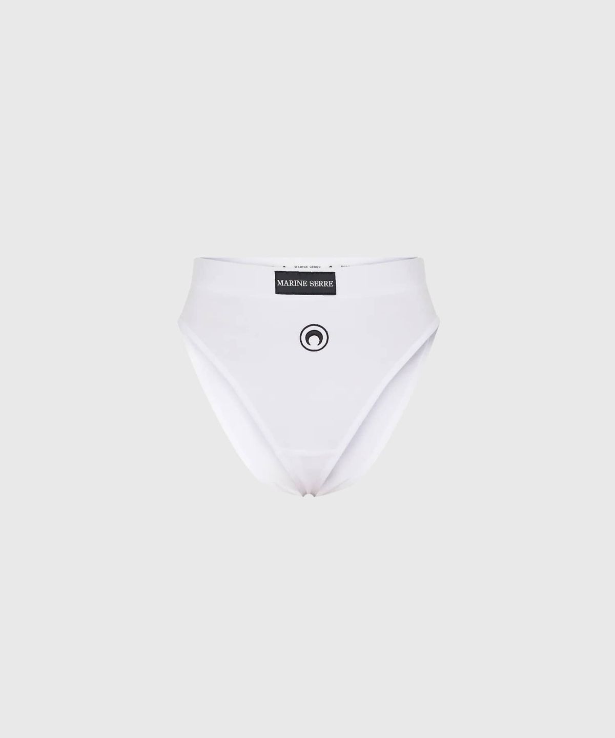 마린 세르(MARINE SERRE) (W) 문 로고 스트레치드 저지 하이 웨스트 브리프 화이트 MOON LOGO STRETCHED JERSEY HIGH-WAIST BRIEF WH10 WHITE