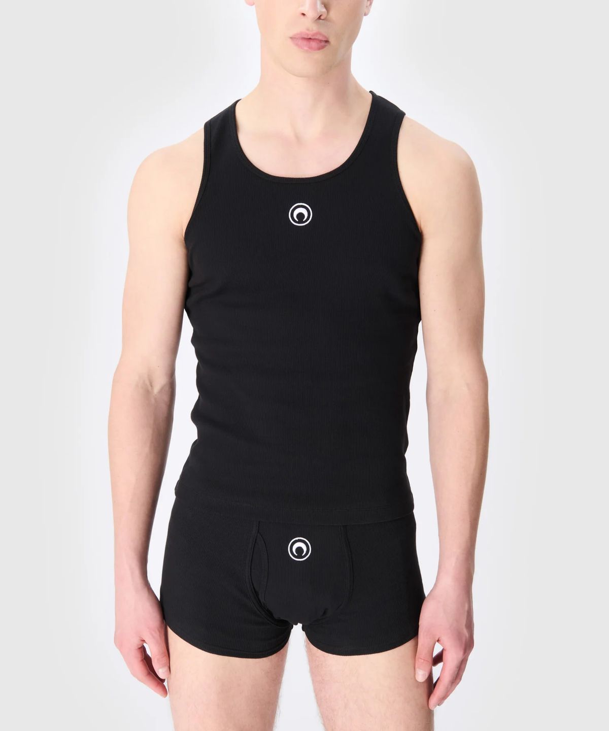 마린 세르(MARINE SERRE) (M) 문 로고 스트레치드 저지 박서 쇼츠 블랙 MOON LOGO STRETCHED JERSEY BOXER SHORT BK99 BLACK