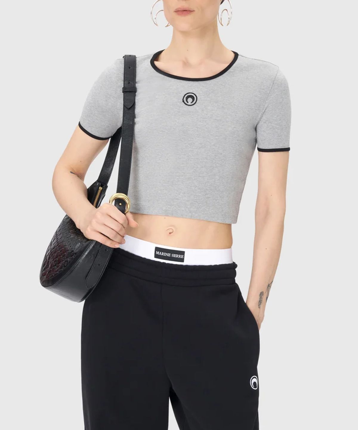 마린 세르(MARINE SERRE) (W) 문 로고 저지 크롭 탑 그레이 MOON LOGO JERSEY CROPPED TOP GR50 GREY