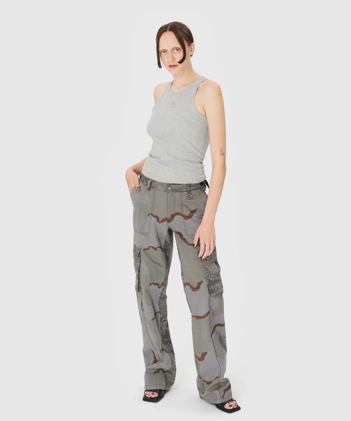 마린 세르(MARINE SERRE) (W) 문 로고 립 저지 탱크 탑 그레이 MOON LOGO RIBBED JERSEY TANK TOP GR50 GREY