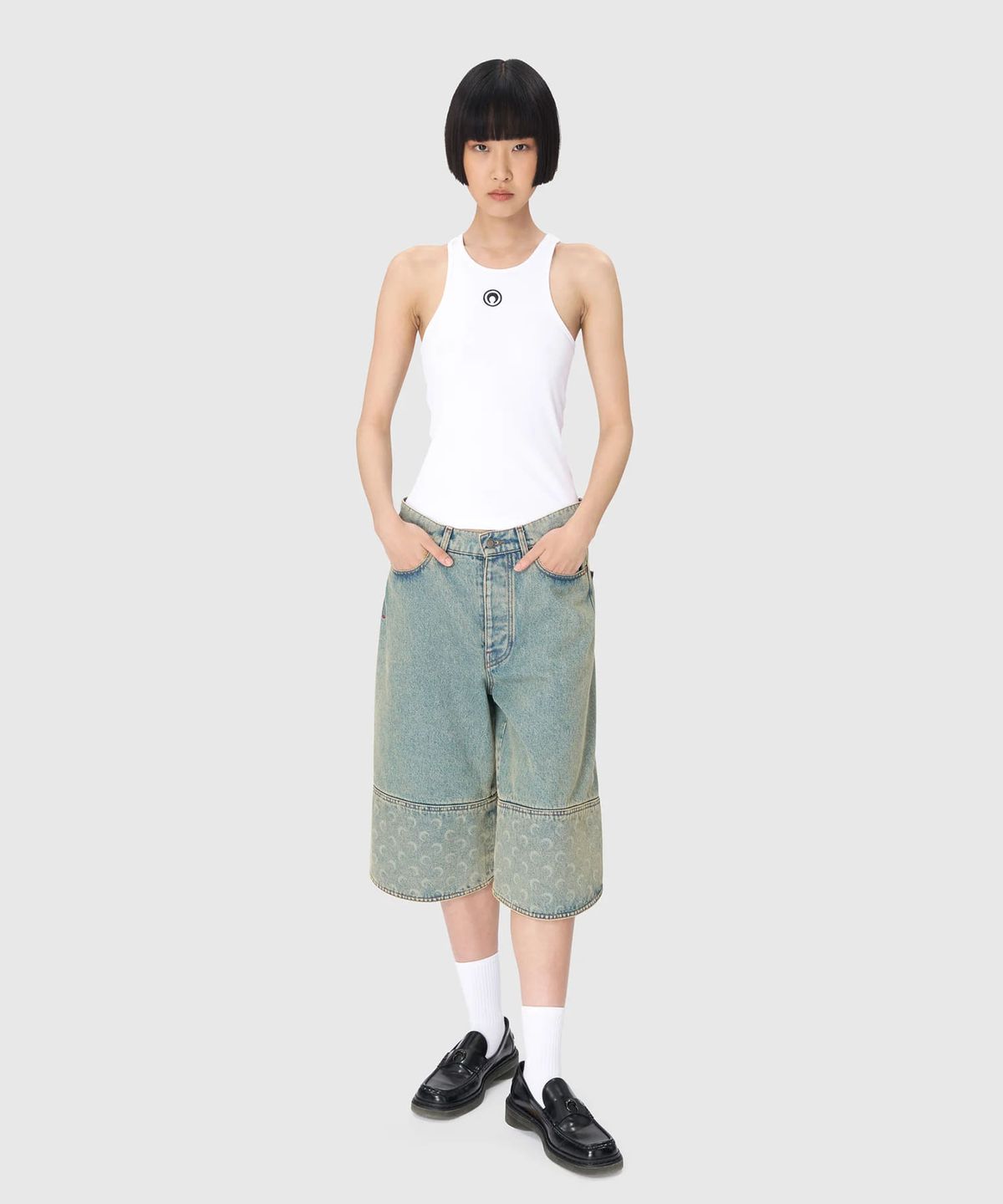마린 세르(MARINE SERRE) (W) 문 로고 립 저지 탱크 탑 화이트 MOON LOGO RIBBED JERSEY TANK TOP WH10 WHITE