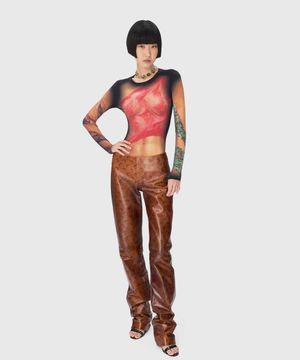 (W) 리사이클드 드레이프 스태츄 저지 크루넥 탑 다크 베이지 RECYCLED DRAPED STATUE JERSEY SS CREWNECK TOP BG50 DARK BEIGE