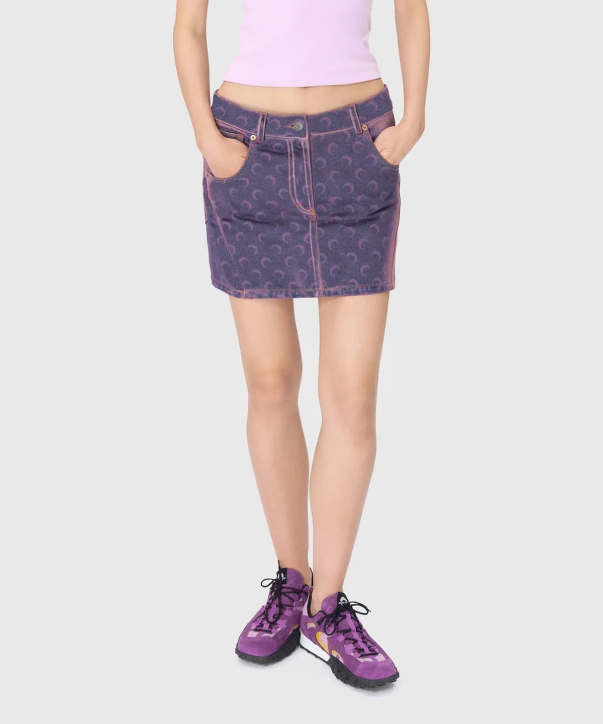 마린 세르(MARINE SERRE) (W) 문 레이저 데님 미니 스커트 라벤더 MOON LASER DENIM MINI SKIRT PU20 LAVENDER