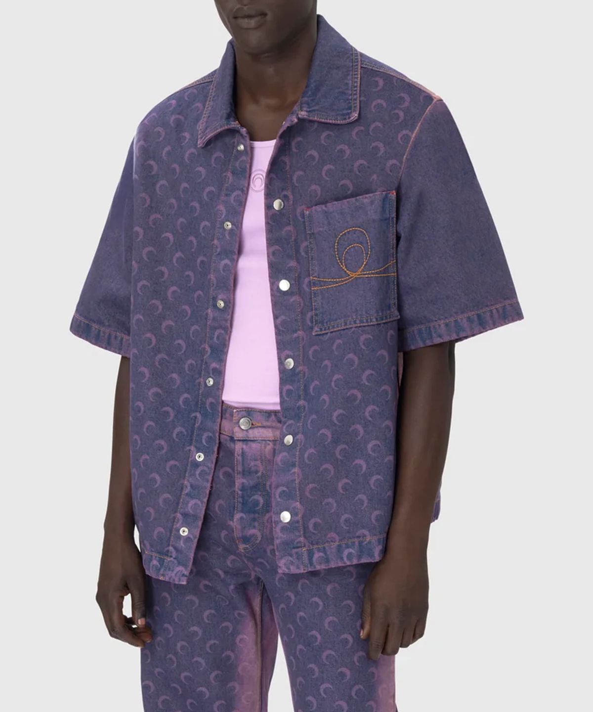 마린 세르(MARINE SERRE) (M) 문 레이저 데님 워크웨어 셔츠 라벤더 MOON LASER DENIM WORKWEAR SHIRT PU20 LAVENDER