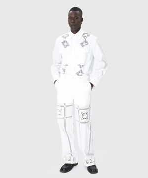 (U) 리제너레이티드 하우스홀드 린넨 와이드 레그 팬츠 화이트 REGENERATED HOUSEHOLD LINEN WIDE LEG PANTS WH10 WHITE