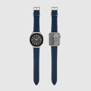 매트 크로코패턴 이탈리아 소가죽 애플워치 스트랩 3 울트라 2 SE2 갤럭시워치 8 호환 밴드 - 다크 블루