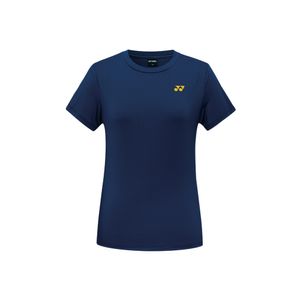 259TR010F 네이비 여성용 배드민턴 텍스트 그래픽 반팔 티셔츠