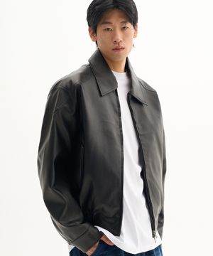 빈티지 워시드 피그먼트 숄더라인 스티치 포켓 레더 자켓 [블랙]