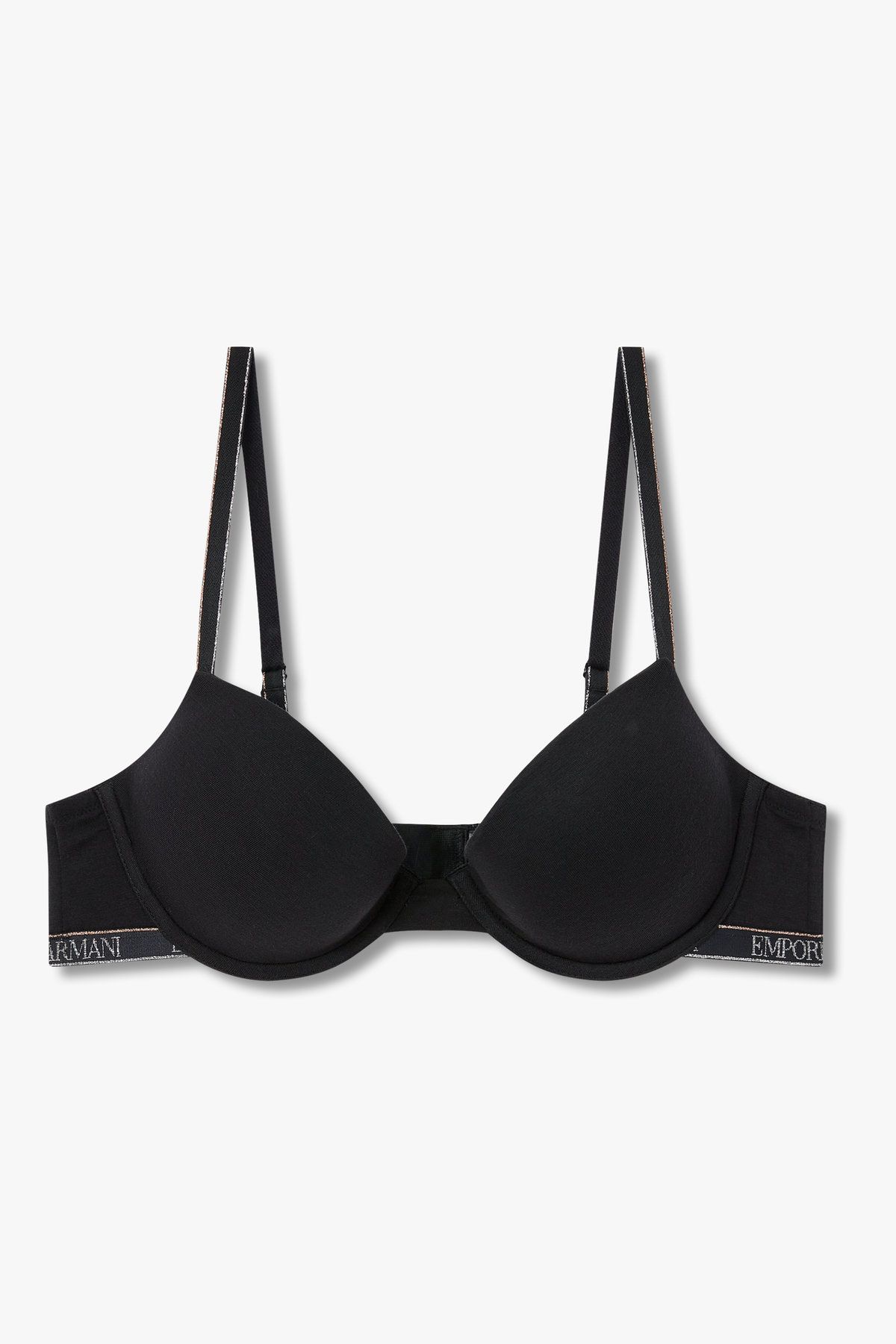 엠포리오 아르마니 언더웨어(EMPORIO ARMANI UNDERWEAR) 여성 메탈릭 밴딩 리무버블 푸쉬업 브라_블랙 0825385507
