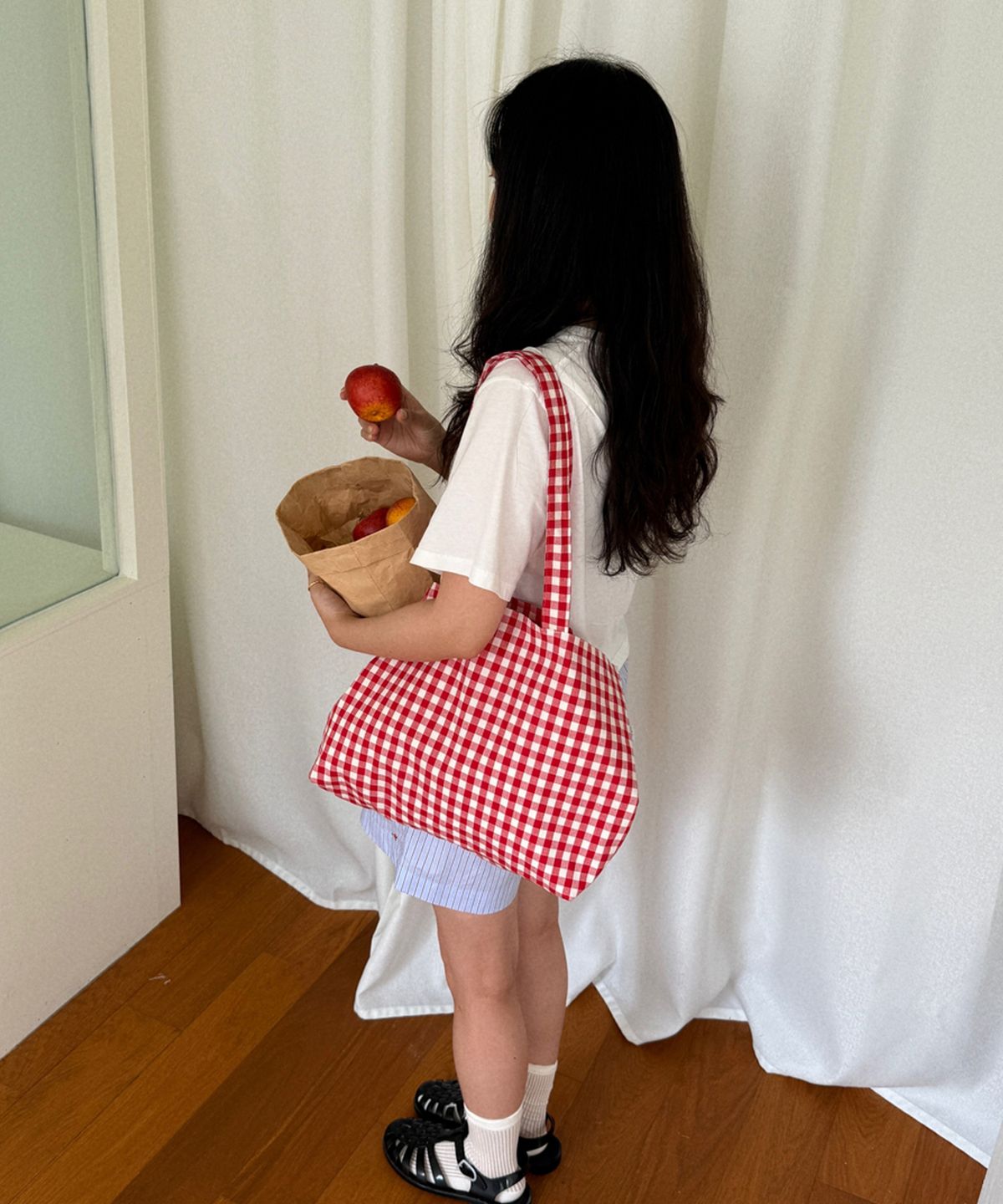 슬로피파이(SLOPPIEPIE) 데일리 깅엄체크 에코백 [레드]