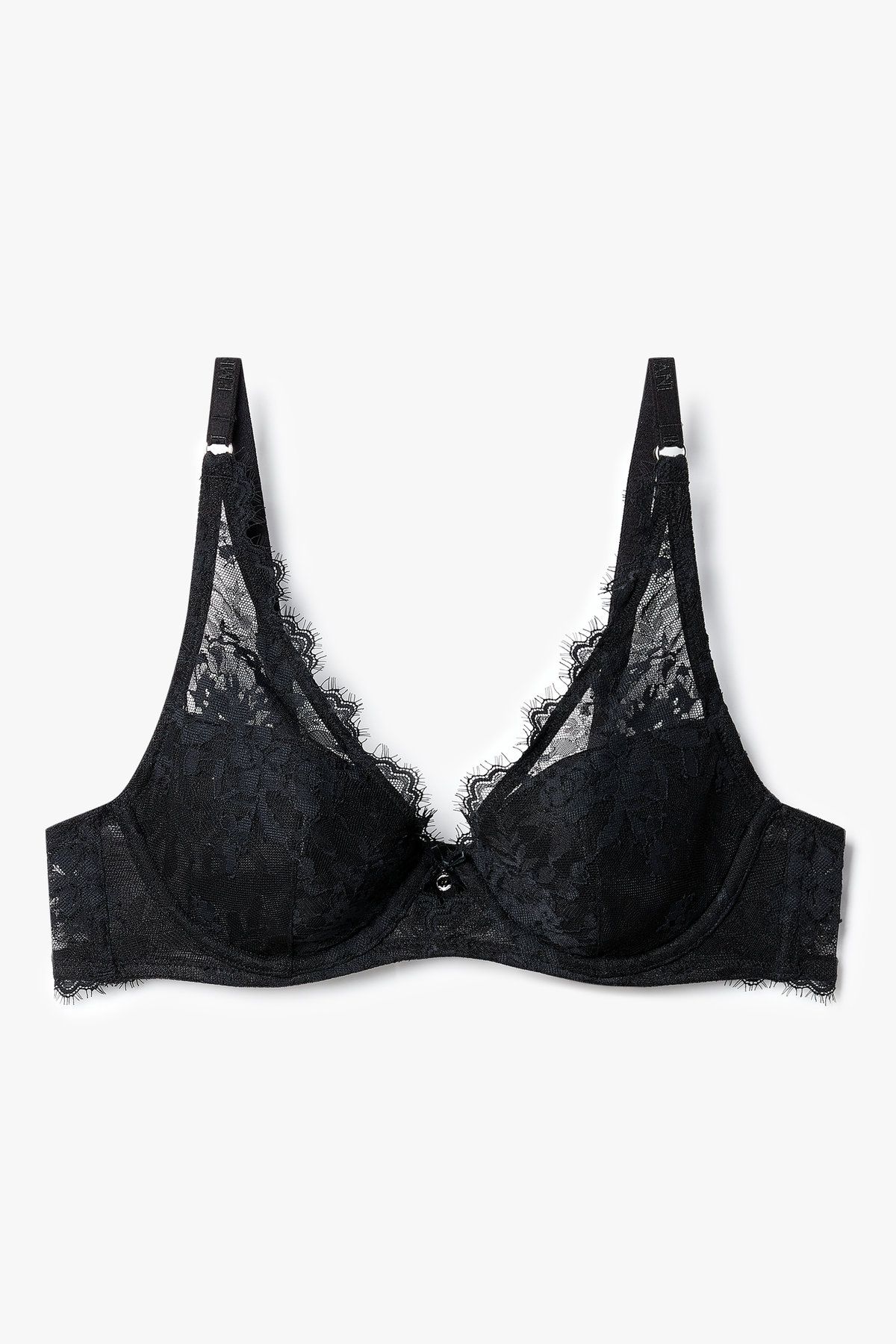 엠포리오 아르마니 언더웨어(EMPORIO ARMANI UNDERWEAR) 여성 플라워 자수 패디드 발코넷 브라_블랙 0825384527