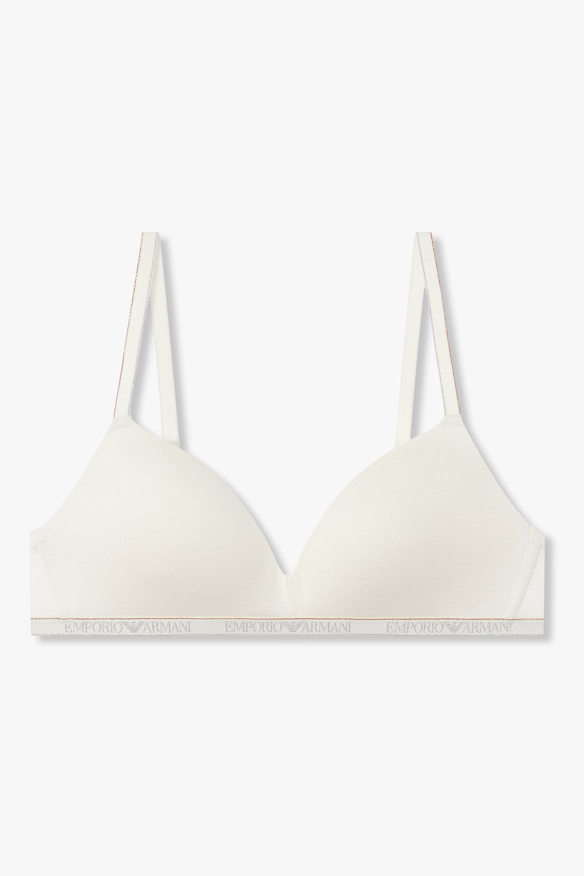 엠포리오 아르마니 언더웨어(EMPORIO ARMANI UNDERWEAR) 여성 메탈릭 밴딩 패디드 트라이앵글 브라_화이트 0825381504