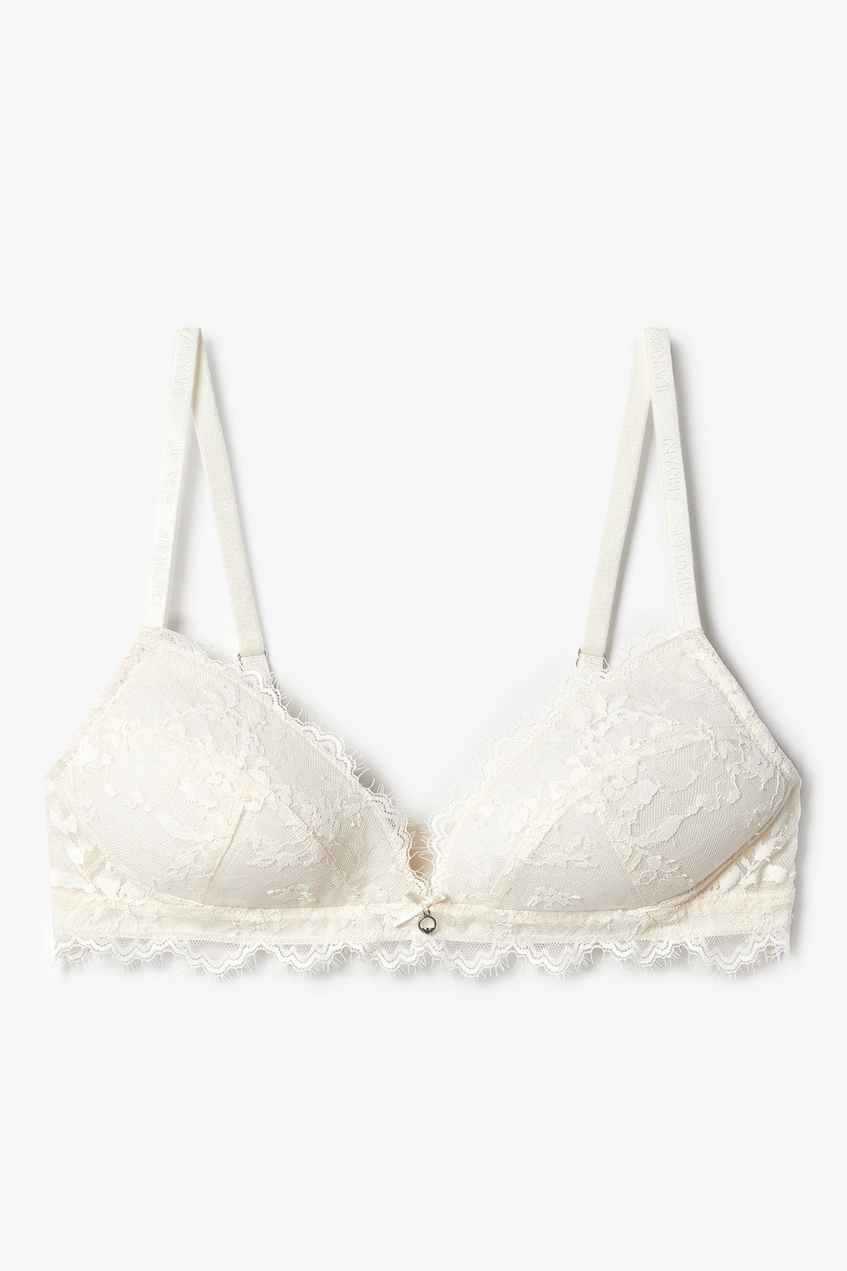 엠포리오 아르마니 언더웨어(EMPORIO ARMANI UNDERWEAR) 여성 플라워 자수 패디드 트라이앵글 브라_아이보리 0825381524