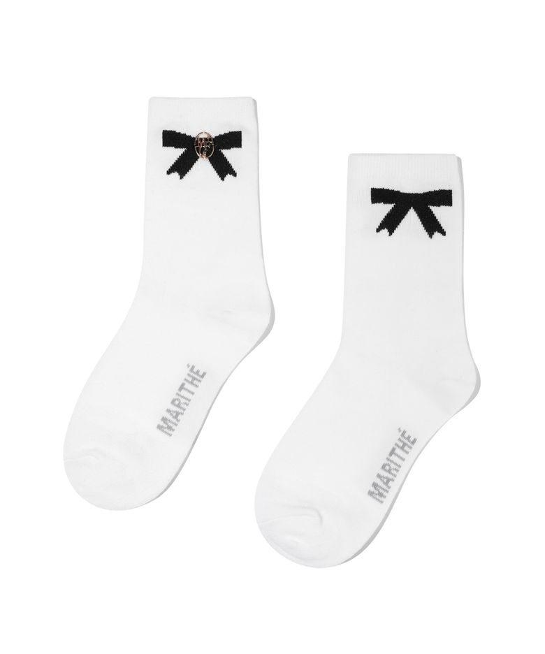 KIDS W CIRCLE LOGO RIBBON SOCKS white