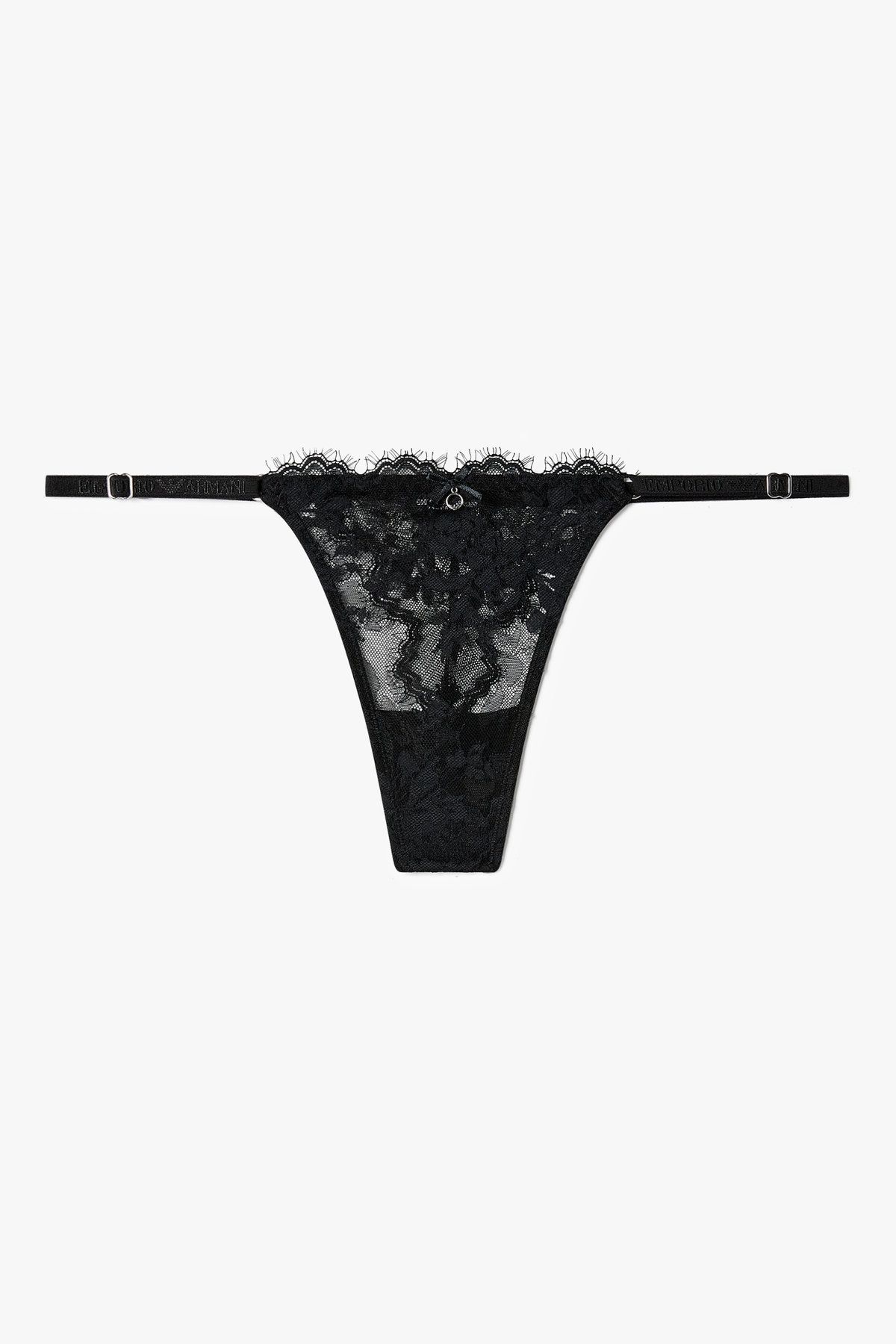 엠포리오 아르마니 언더웨어(EMPORIO ARMANI UNDERWEAR) 여성 플라워 자수 스트랩 티팬티_블랙 0825310527