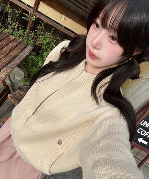 투웨이 니트 집업 크림