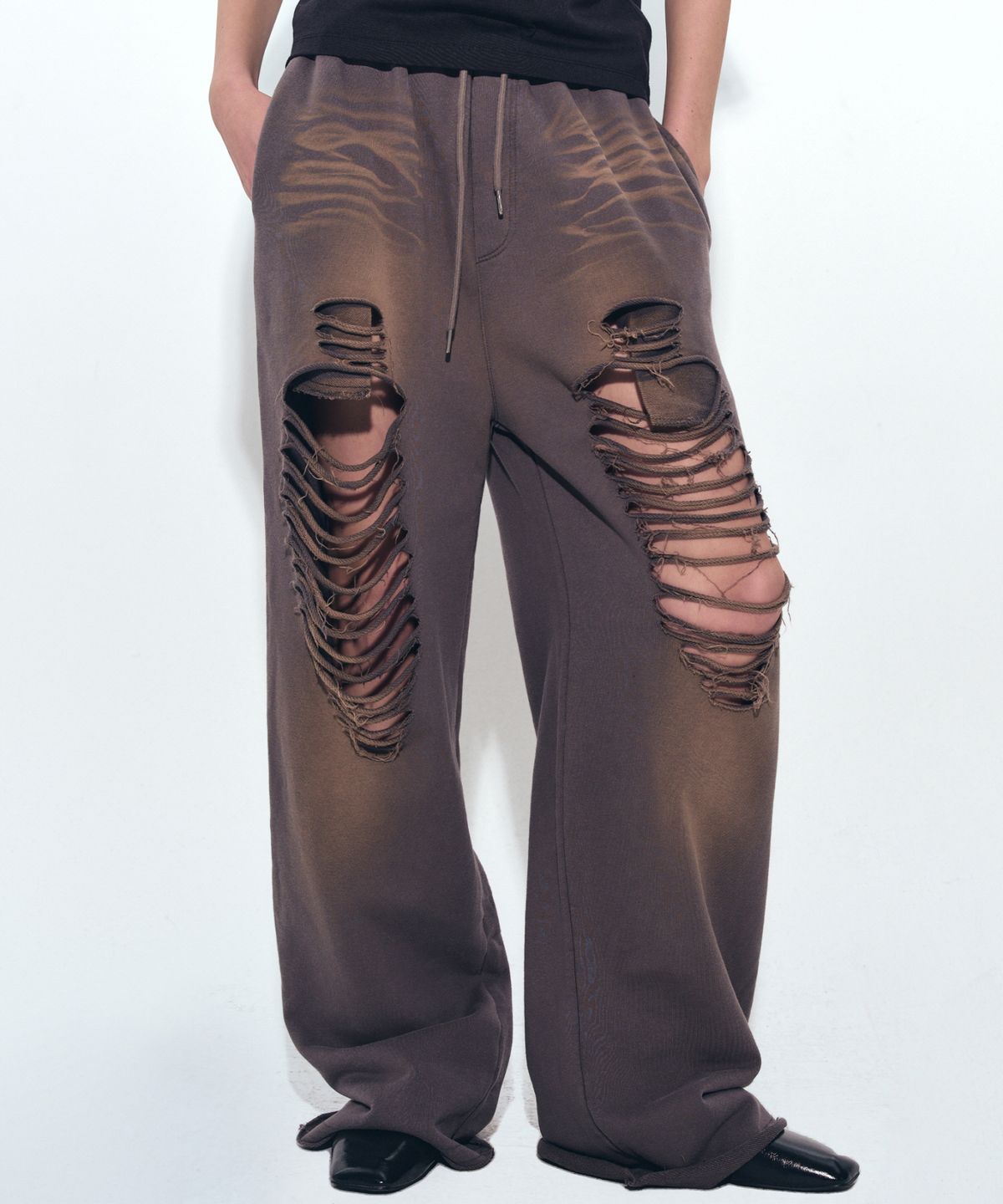 닉앤니콜(NICK&NICOLE) DESTROYED COTTON LOUNGE PANTS_CHARCOAL