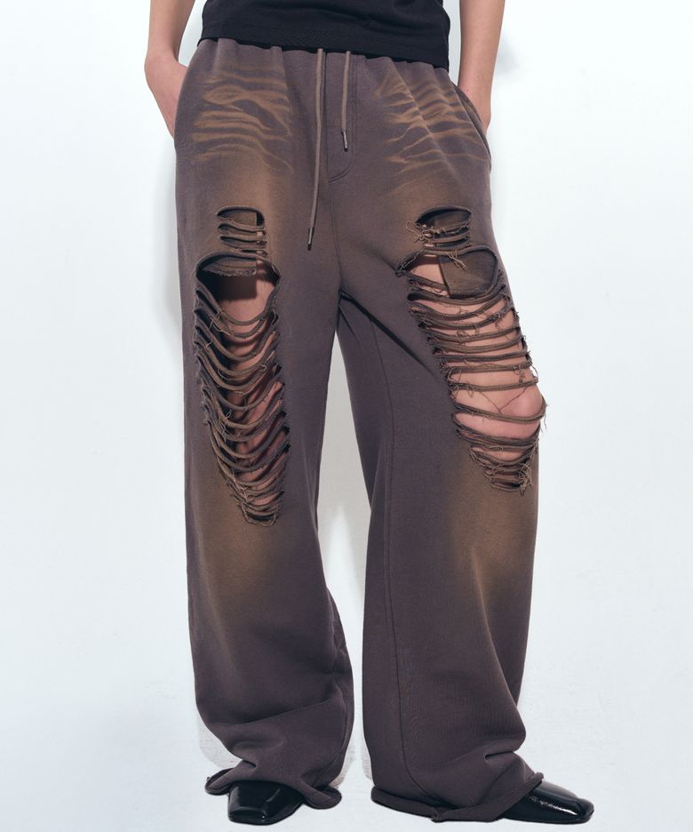 DESTROYED COTTON LOUNGE PANTS_CHARCOAL