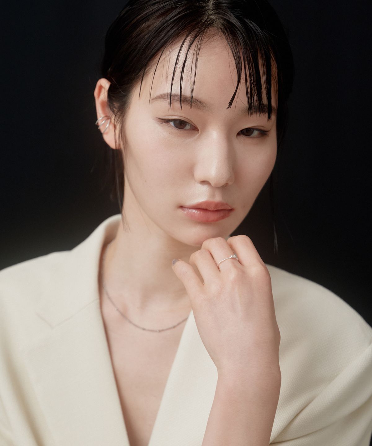 노비스도쿄(NOVICE TOKYO) 클리어 스톤 모티프로프 반지 Clear Stone Motif Rope Ring［Silver925］/ One color