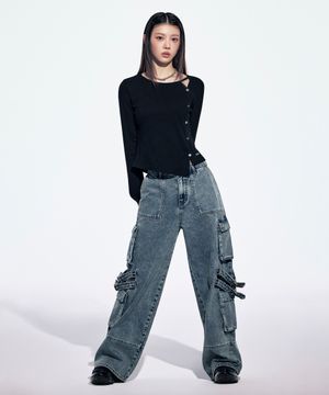 W 와이드 카고 데님 팬츠