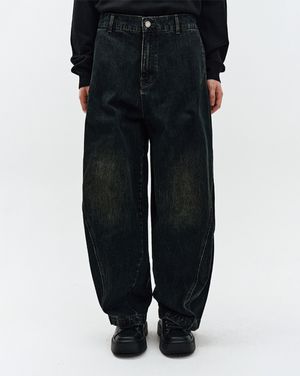 틴 워싱 볼륨 커브드 데님 팬츠 그린 ZH5PT531GR