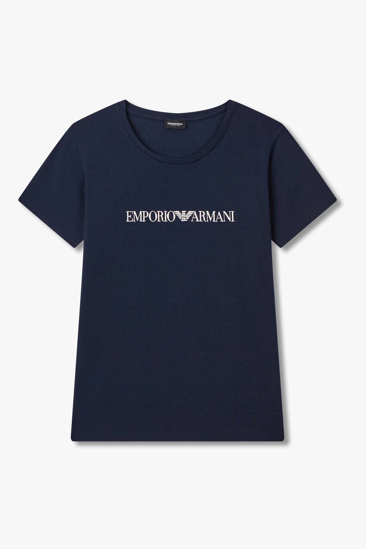 엠포리오 아르마니 언더웨어(EMPORIO ARMANI UNDERWEAR) 여성 로고 자수 숏 슬리브 라운지 티셔츠_마린 0825334502
