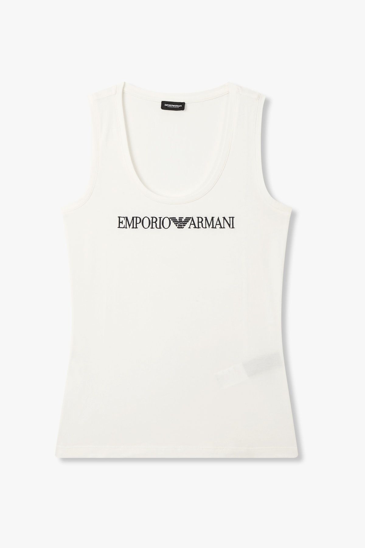 엠포리오 아르마니 언더웨어(EMPORIO ARMANI UNDERWEAR) 여성 배색 자수 로고 코튼 탱크 탑_화이트 0825313502
