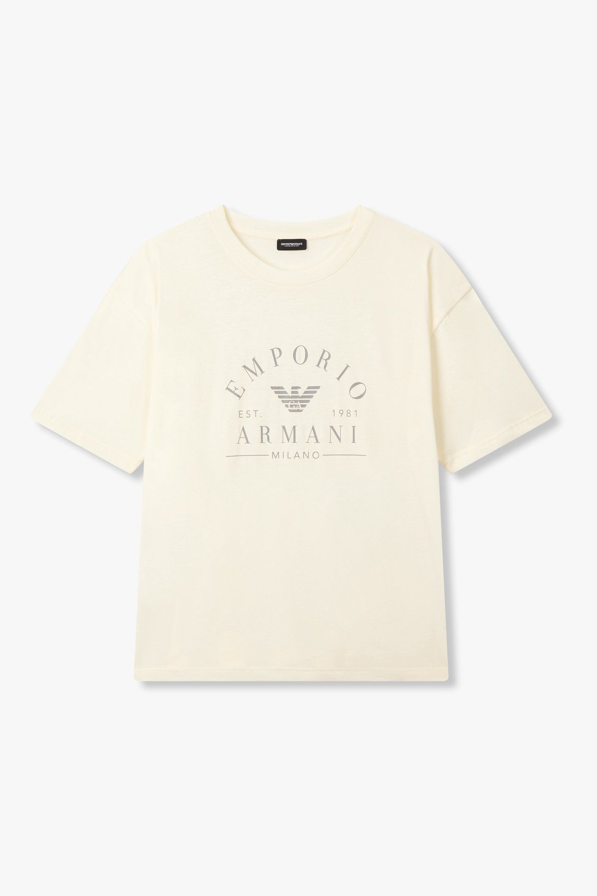 엠포리오 아르마니 언더웨어(EMPORIO ARMANI UNDERWEAR) 여성 숏 슬리브 루즈 핏 라운지 티셔츠_아이보리 0825334504