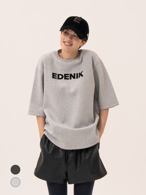 로고 프린트 5부 소매 티셔츠