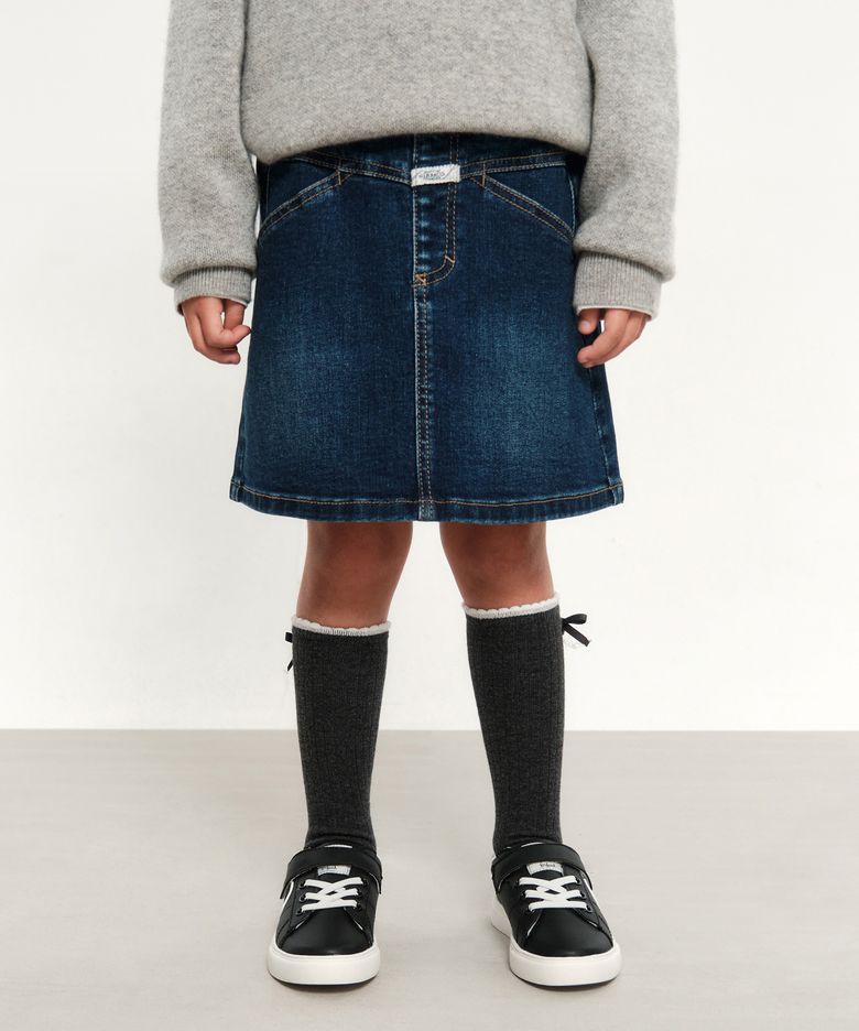 KIDS W X-POCKET DENIM MINI SKIRT dark blue