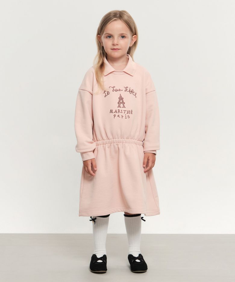 KIDS W COLLAR SWEATSHIRT DRESS pink