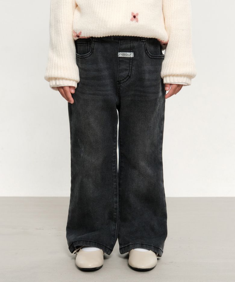 KIDS W FLARED DENIM PANTS gray
