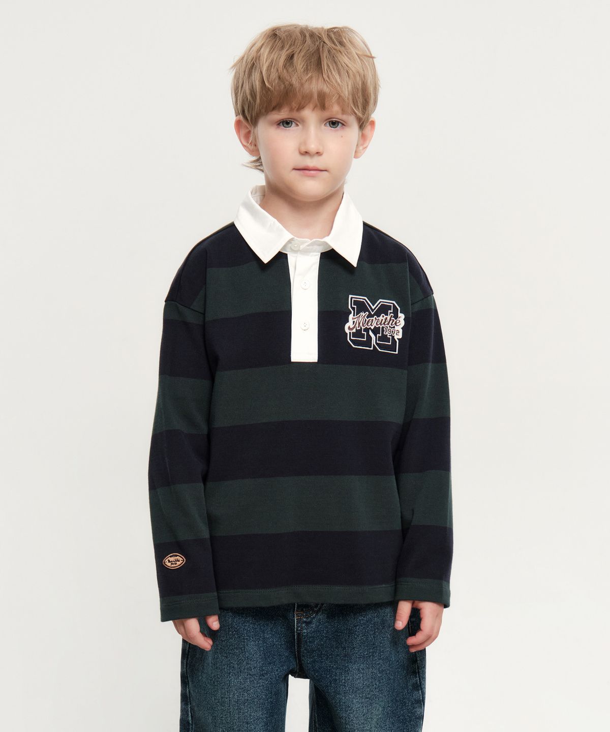 마리떼 키즈(MARITHÉ KIDS) KIDS COLLAR STRIPE LONG SLEEVE dark green