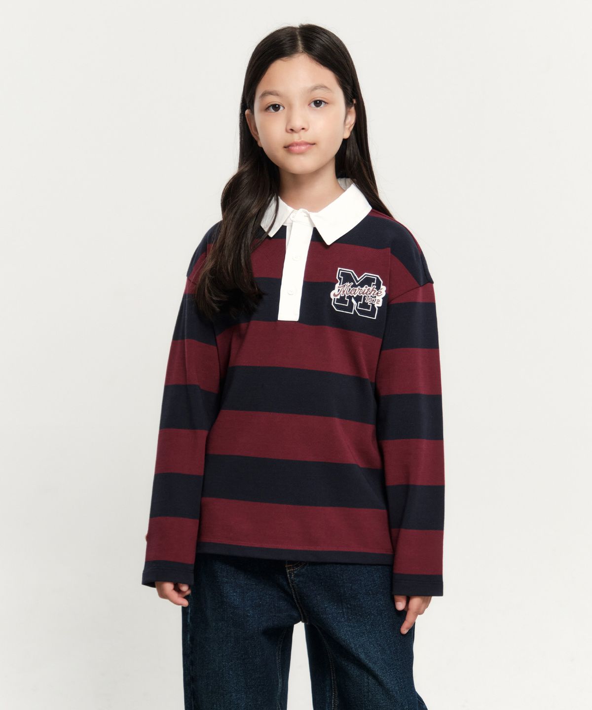 마리떼 키즈(MARITHÉ KIDS) KIDS COLLAR STRIPE LONG SLEEVE burgundy