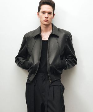 고트 슈렁큰 레더 블루종 (블랙)