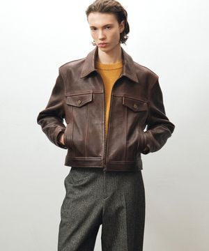 앤틱 카우 레더 트러커 자켓 (브라운)