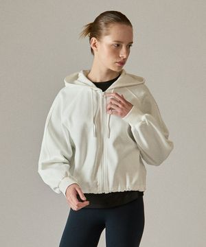 여성 특양면 크롭 후드 스웨트집업 화이트 LZJP0211