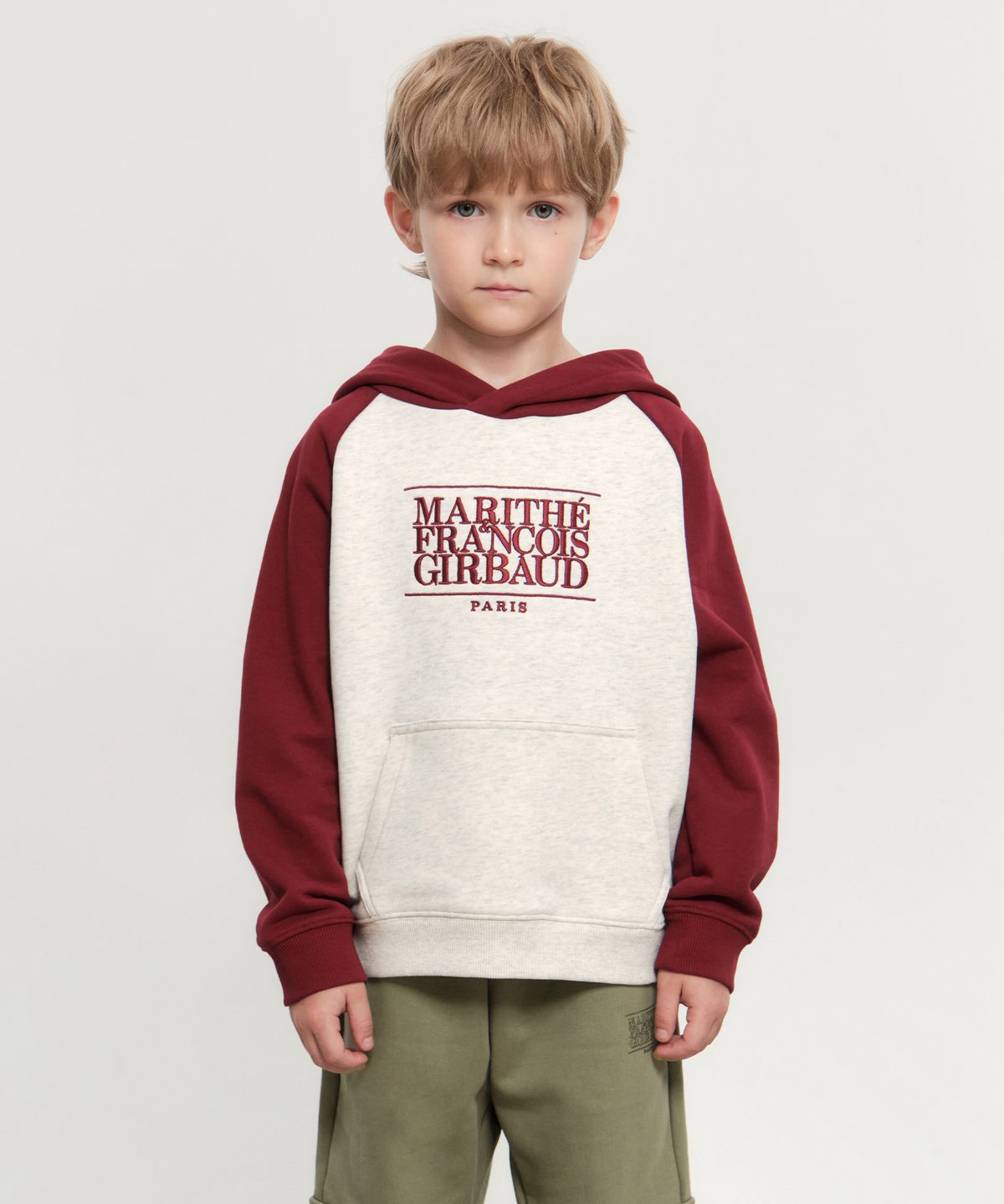 마리떼 키즈(MARITHÉ KIDS) KIDS CLASSIC LOGO COLOR BLOCK RAGLAN HOODIE burgundy
