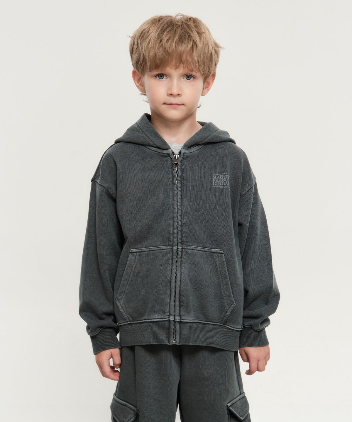 마리떼 키즈(MARITHÉ KIDS) KIDS DYEING HOODIE ZIPUP charcoal