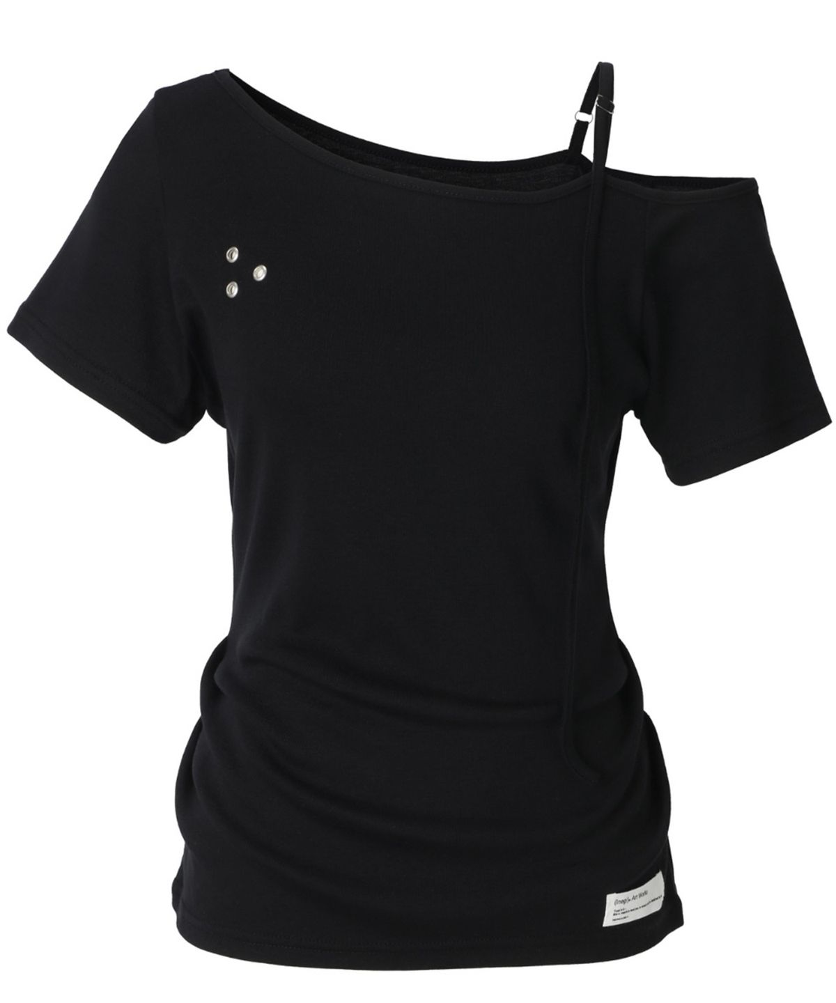 이네기(INEGI) Buckle Strap One Shoulder Top (black)
