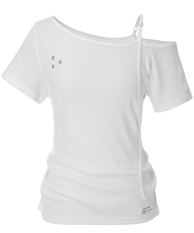Buckle Strap One Shoulder Top (white)