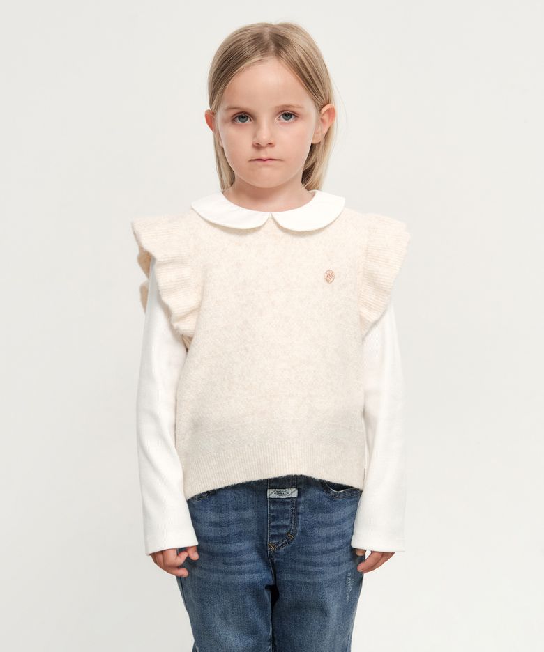 KIDS W RUFFLE KNIT VEST cream